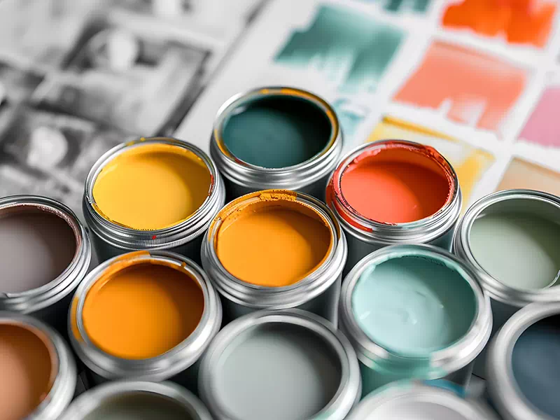Confezioni con pitture di vari colori